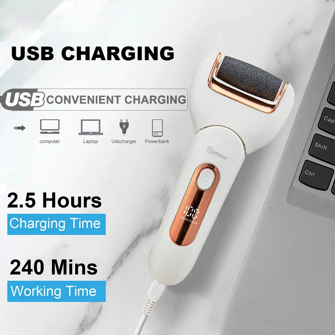Hatteker Electric Foot File USB Rechargeable Callus Remover Pedicure Device Foot Care Tool for Heel Hard Skin Removal Waterproof from PriceLows™