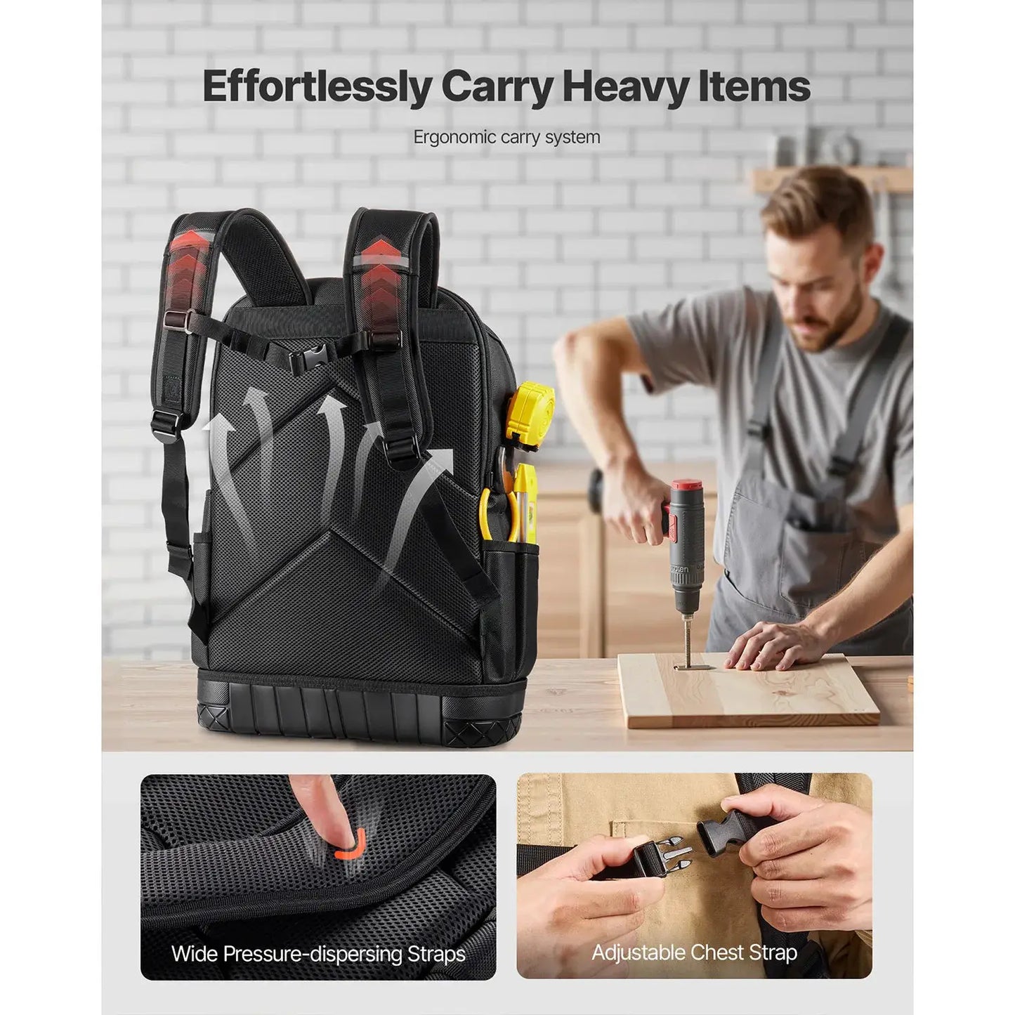 SucceBuy 65 Pockets Tool Backpack with Tools & Molded Base Electrician Repairman HVAC Techs Tools Storage Organizer Work Bags from PriceLows™