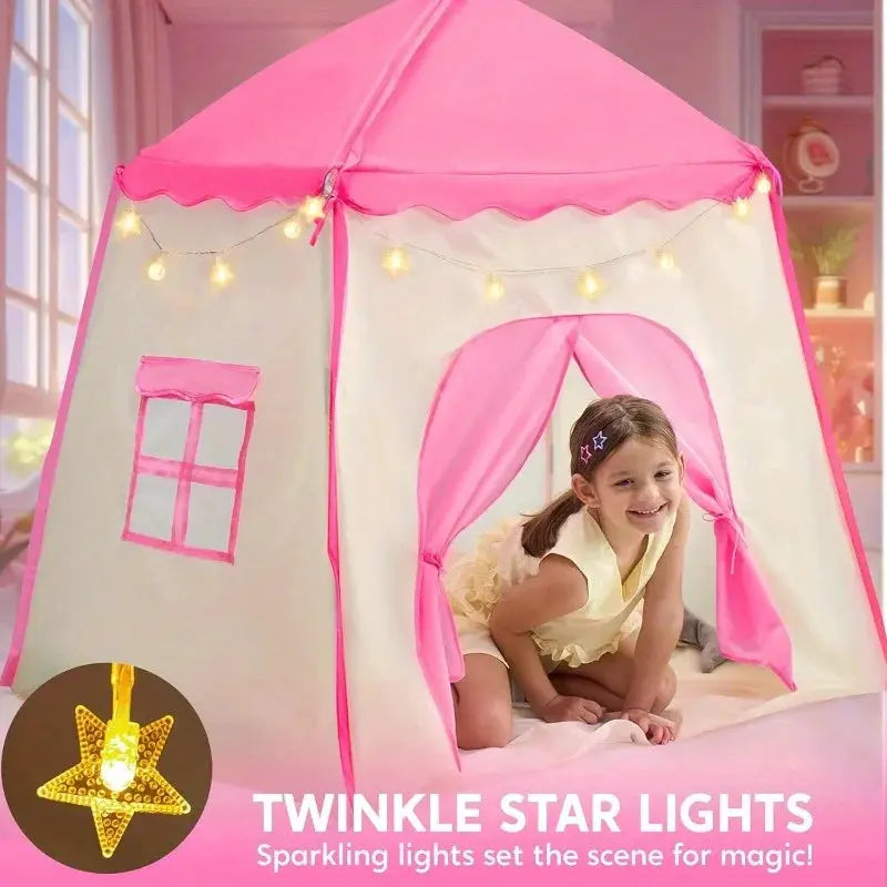 JOYFY Pink Princess Tent for Girls with LED Star Lights Large Playhouse Kids Castle Play Tent for Children Indoor Outdoor Games from PriceLows™