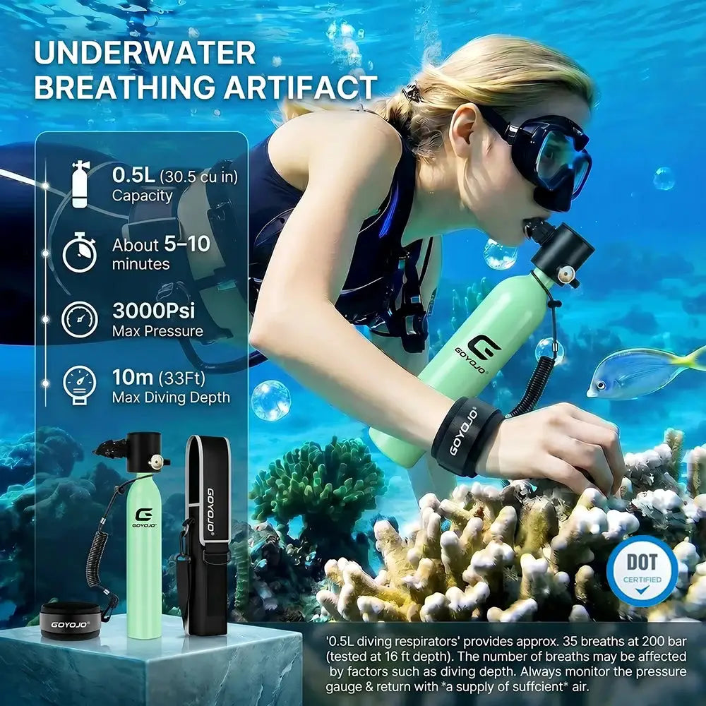Mini Scuba Tank | 0.5L Capacity | Emergency Backup Air | Reusable Diving Tank