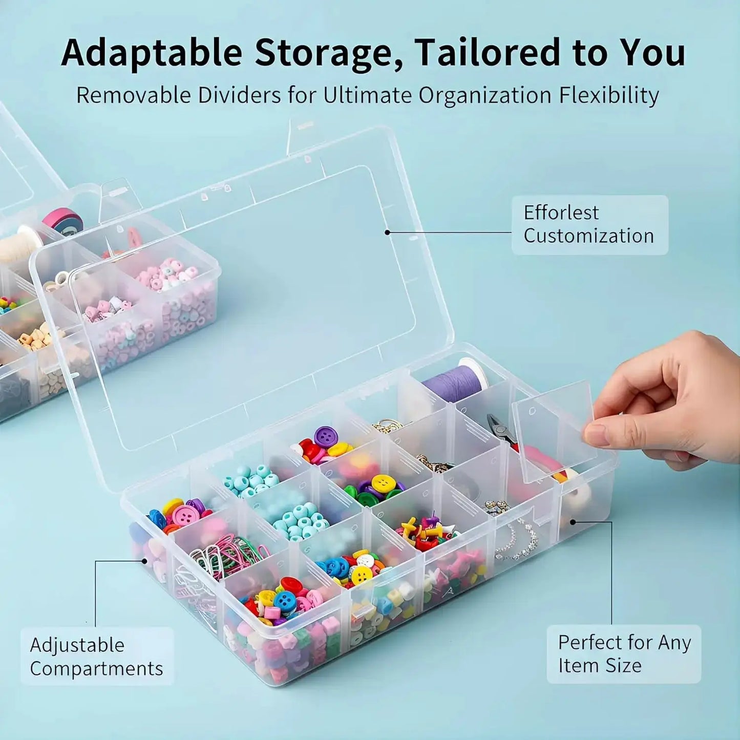 15 Grids Clear Plastic Organizer Box with Adjustable Dividers, Craft Storage Containers for Jewelry, Beads, Screws, Tackle Box from PriceLows™