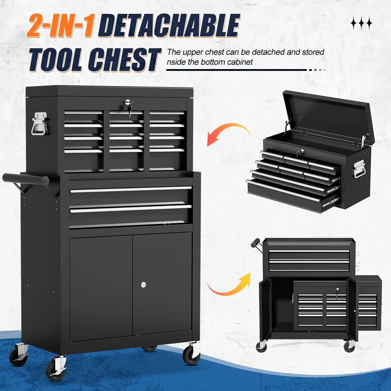 10-Drawer Rolling Tool Chest with Wheels, Tool Box with Drawers, Adjustable Shelf & Detachable Top Cabinet for Workshop Garage from PriceLows™