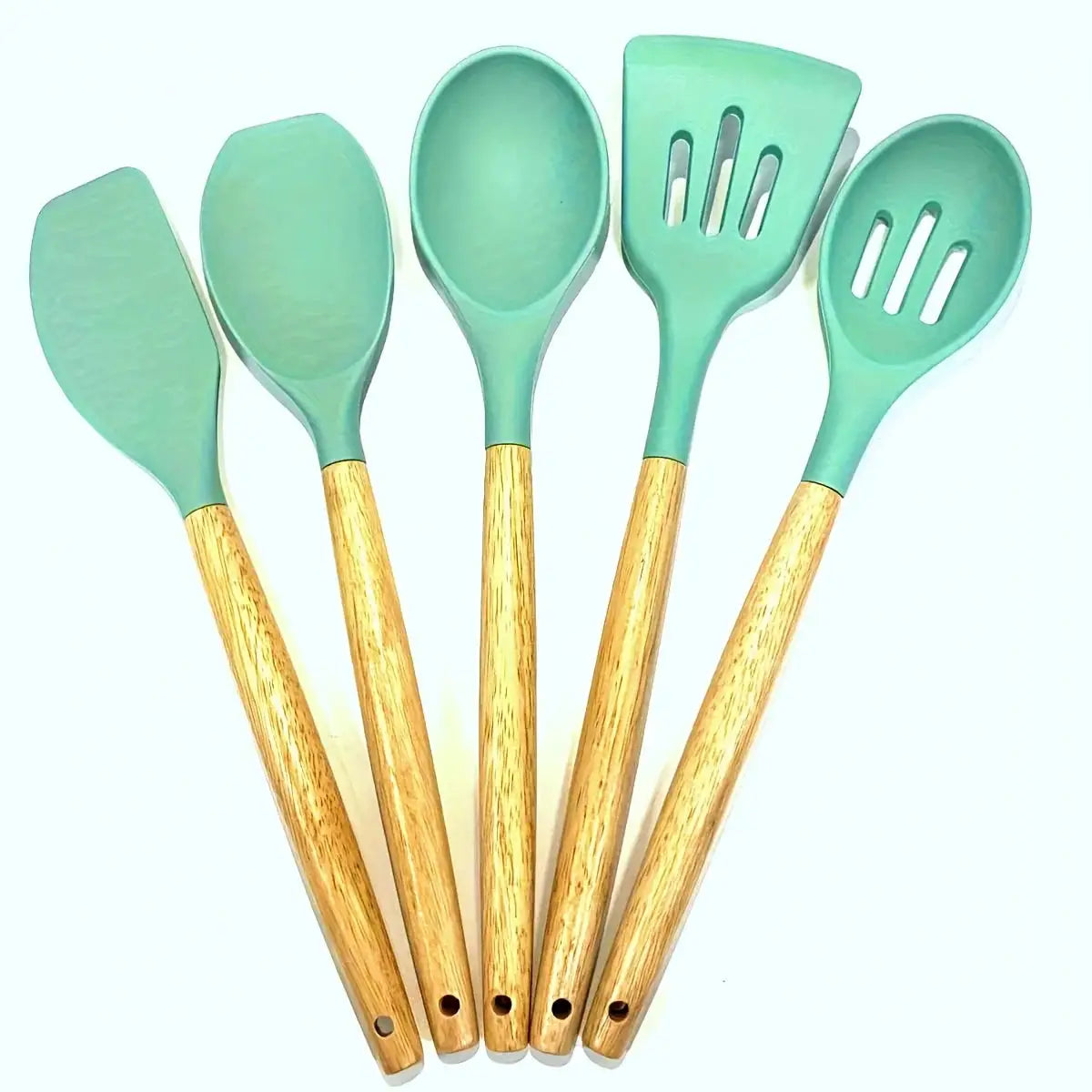 5pcs Silicone Kitchen Utensils Set Heat Resistant Cooking Baking Utensils Set With Wooden Handle, BPA Free,Kitchen Accesso from PriceLows™