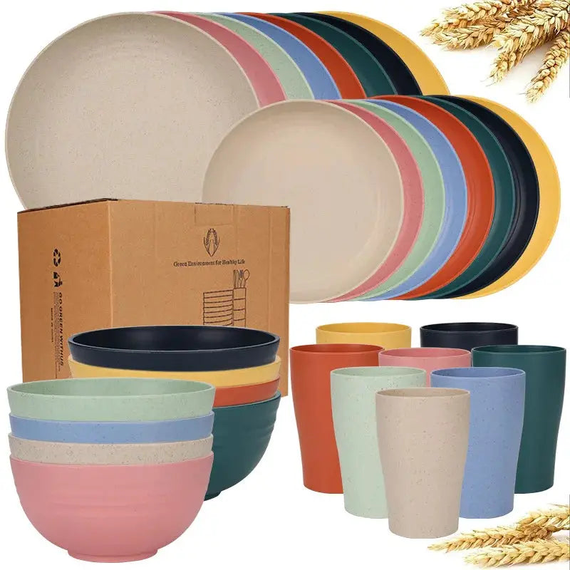 Natural Wheat Straw Tableware Set Dinnerware Sets Biodegradable Unbreakable Plates, Bowls, Cups Lightweight for Kitchen Camping from PriceLows™