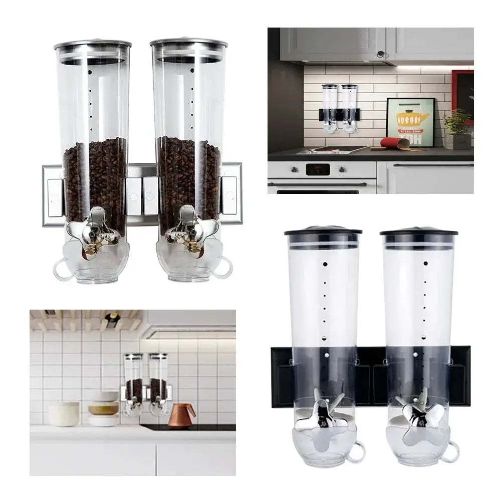 Dual Control Food Dispensers Wall Mount Double Dry Cereal Dispenser for Cereal Nuts Coffee Beans Mix Convenient Storage from PriceLows™