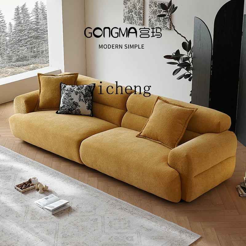 Sofa | Yellow Upholstery | Wood Frame | Large Sofa