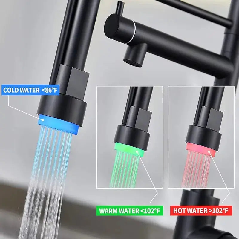 Kitchen Faucet Sprayer | Dual Spouts | Led Light | Black Brushed Chrome