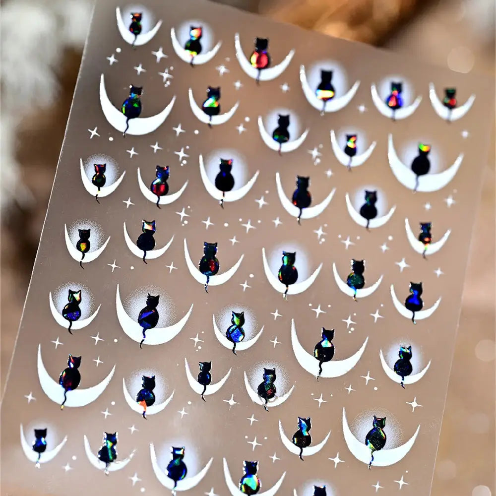 1PC 5D Cartoon Black Cat French Nail Stickers Kawaii Aurora Shell Cat Star Nail Decals 8*10cm Self-Adhesive Manicure Accessories from PriceLows™
