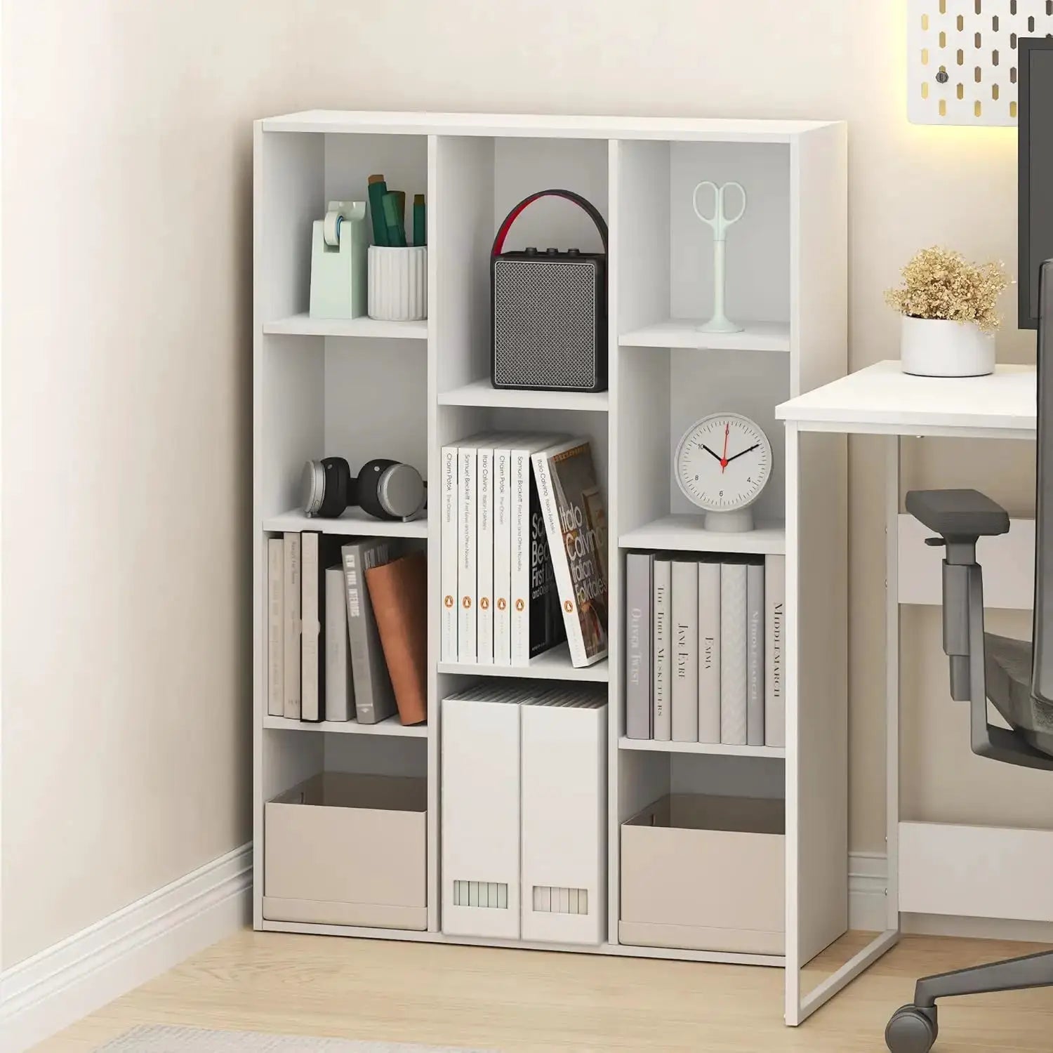 11-Cube Bookshelf, Reversible Bookcase, Open Storage Shelf for Living Room, Bedroom, Home Office, White, Easy Assembly from PriceLows™
