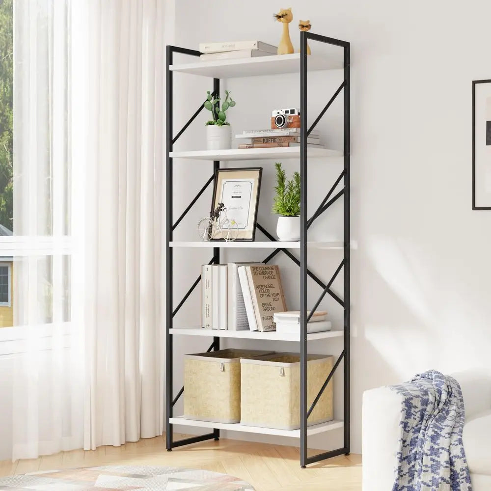 Tiers Bookshelf, Classically Tall Bookcase Shelf, Industrial Book Rack, Modern Book Holder in Bedroom Living Room Home Office, from PriceLows™