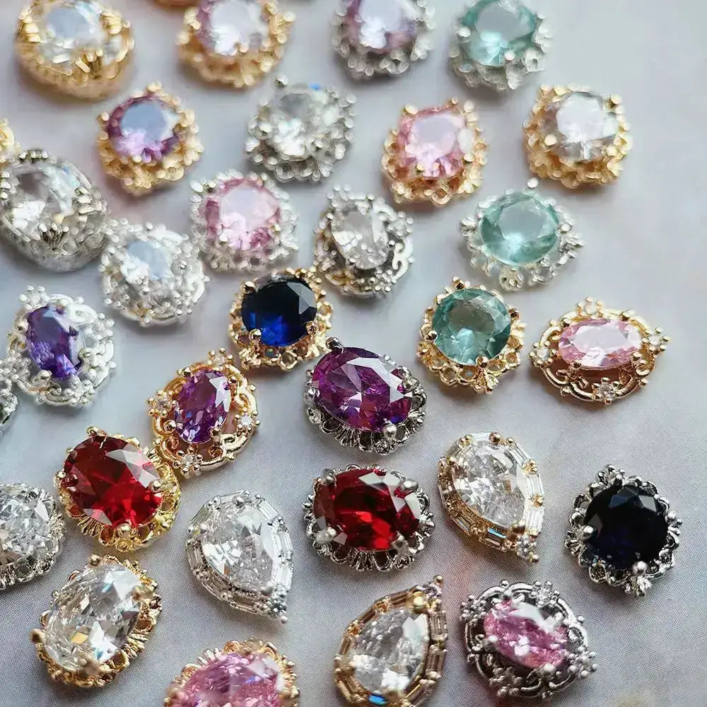 10pcs Pink Black Blue Oval Drop Round Zircon Bright Silver Nails Jewelry Decorations Nail Art Accessories Charms Parts Supplies from PriceLows™