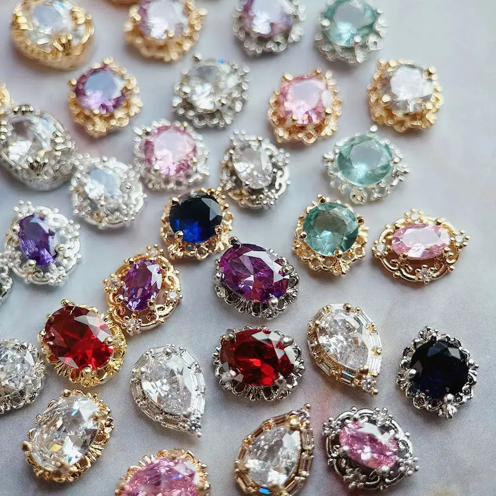 10pcs Pink Black Blue Oval Drop Round Zircon Bright Silver Nails Jewelry Decorations Nail Art Accessories Charms Parts Supplies from PriceLows™