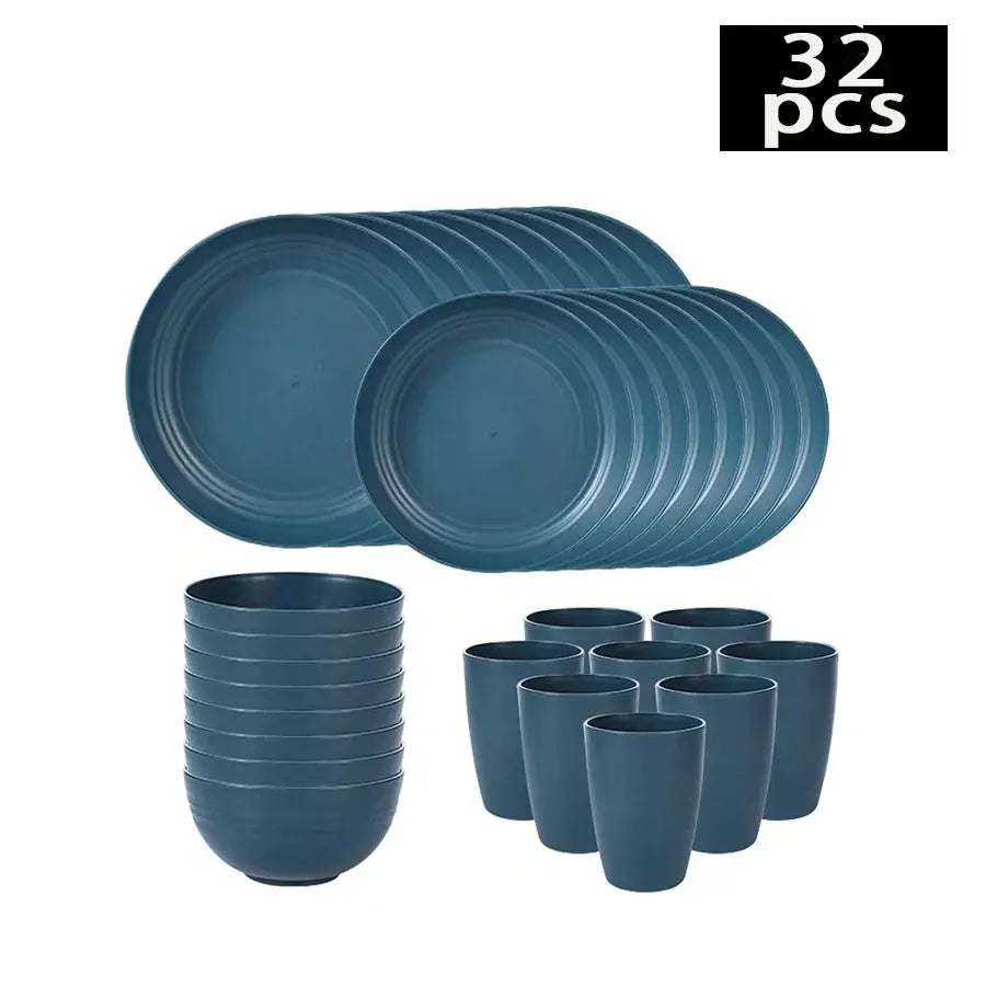 Cutlery set with cups, plates, and bowls, 16/32-piece set, dishwasher safe, off-white plastic bowls and plates, home set, suitab from PriceLows™