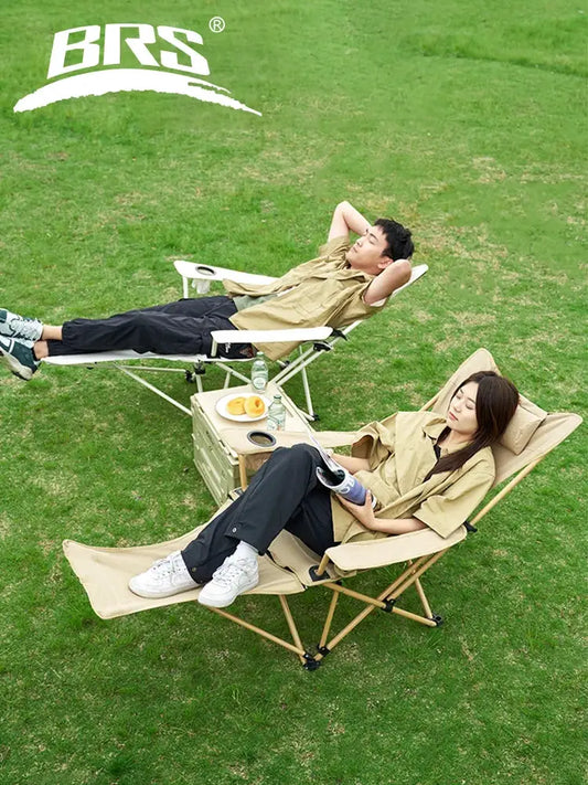 BRS 2-in-1 Reclining Camping Chair Lightweight Folding Camping Lounge Chair with Adjustable Backrest & Footrest for Beach from PriceLows™