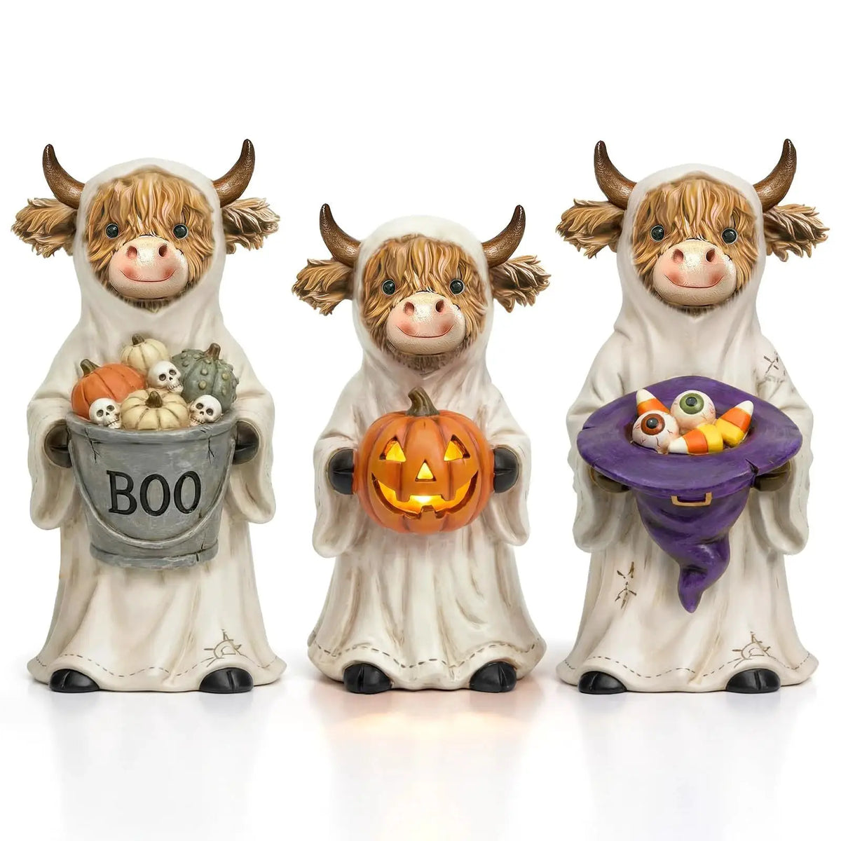 Halloween Wood Cow Statues | 3 Piece Set | Shelf Decor