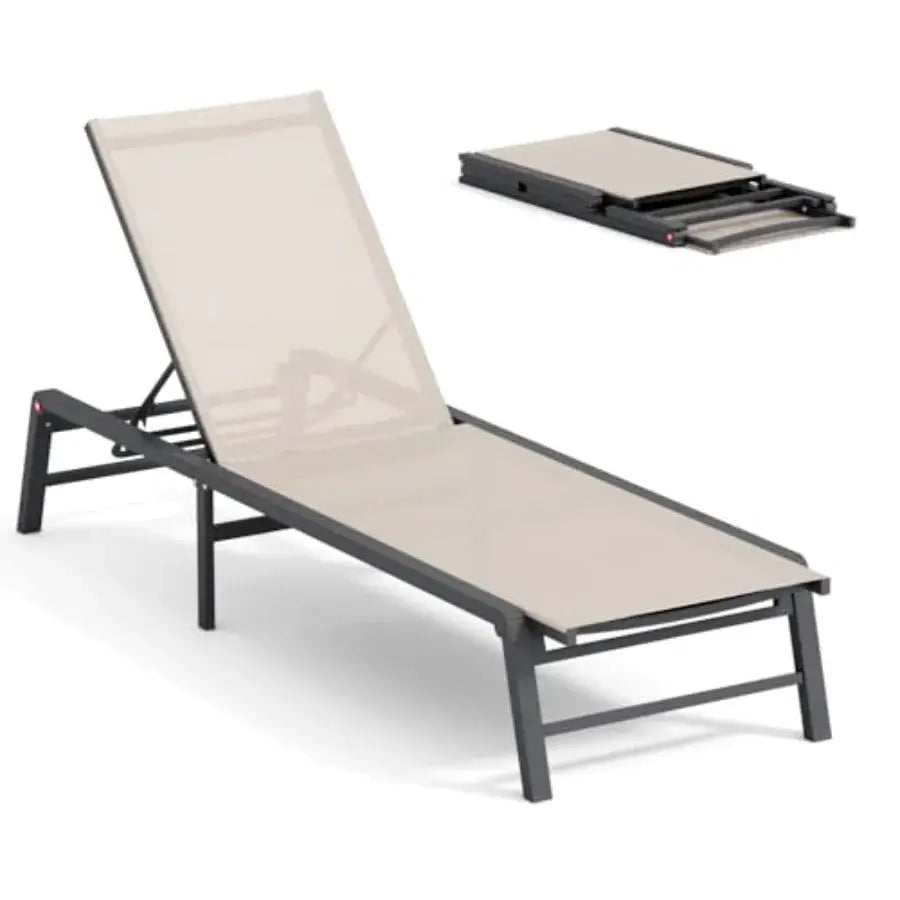 Aluminum Chaise Lounge Chair Outdoor, Foldable Patio Lounge Chair Assemble-Free, Pool Lounge Chairs with 5 Adjustable Backrest, from PriceLows™