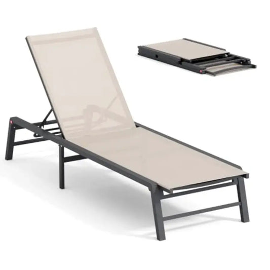 Aluminum Chaise Lounge Chair Outdoor, Foldable Patio Lounge Chair Assemble-Free, Pool Lounge Chairs with 5 Adjustable Backrest, from PriceLows™