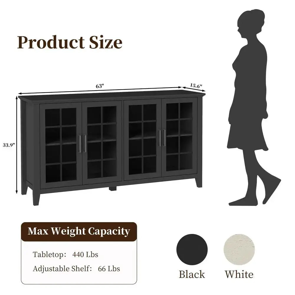 Inch Sideboard Buffet Cabinet with 4 Glass Doors, Coffee Wine Bar Storage Cabinet, Modern Buffet Table with Storage for Dining from PriceLows™