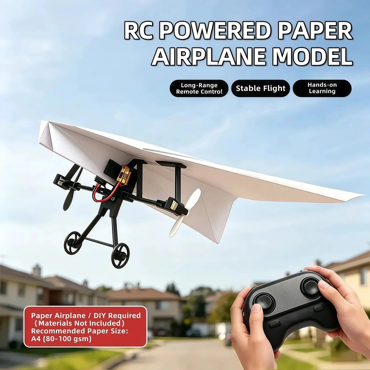 RC Paper Airplane Kit | Gyro Stabilizer | Dual Propellers | Foldable DIY Flying Toy