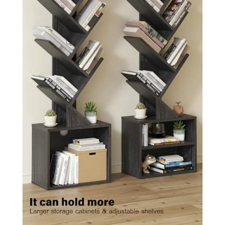 6 Tier Tree Bookshelf, Small Bookcase with Storage Cabinet, Modern Narrow Bookshelves Organizer, Floor Standing Book Shelf for from PriceLows™