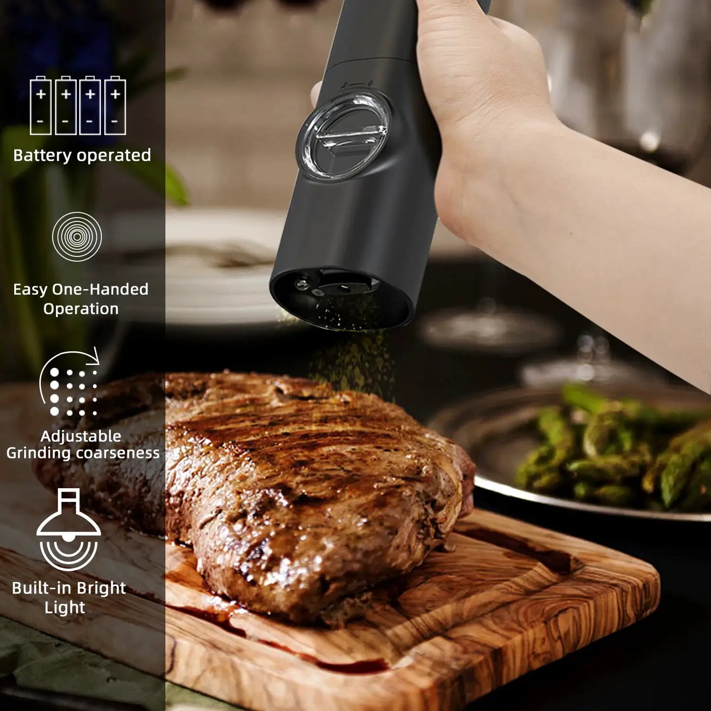Electric Salt And Pepper Grinder | Battery Powered | Adjustable Coarseness