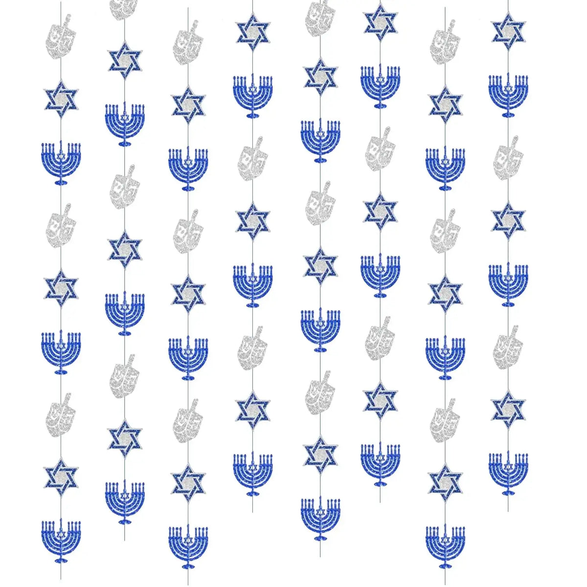 Hanukkah Decoration Garland | Blue Glitter String | Paper Holiday Decor