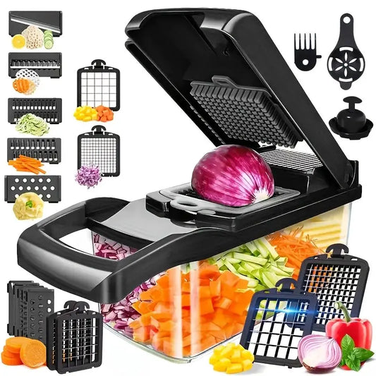 Vegetable Shredder | 8 Blades | With Container | Black