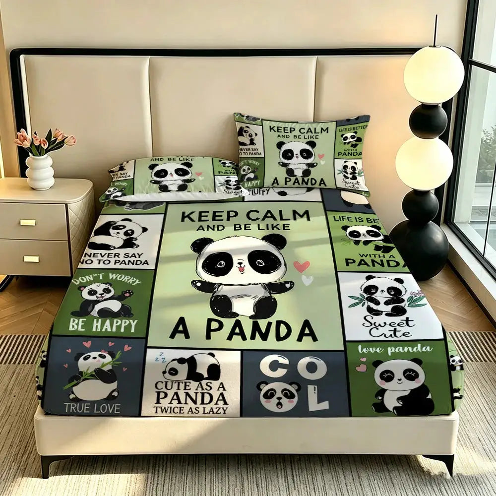 3pcs Cartoon Panda Printed Chipless Bed Sheet Set In Multiple Sizes, Soft Bed Cover, Bedroom Bedding Decoration, Gift Bedding from PriceLows™