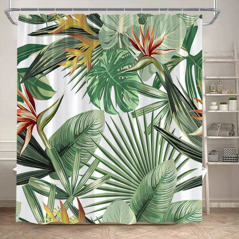 Tropical Leaves Shower Curtain Green Palm Leaf Monstera Plant Bath Curtains Set Polyester Fabric Home Bathroom Decor with Hooks from PriceLows™