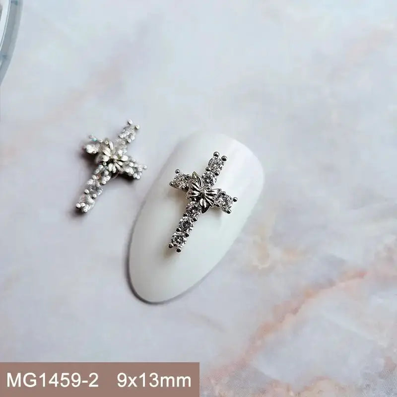 10pcs/lot Luxury Halloween Black Cross Heart Zircon Metal Nails Jewelry Decorations Nail Art Accessories Charms Parts Supplies from PriceLows™