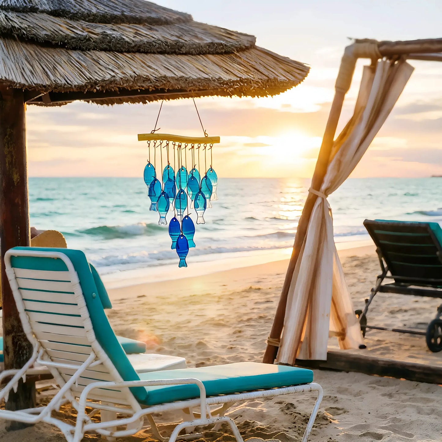 Blue Glass Sea Wind Chime, Handmade Fish-shaped Wind Chime from PriceLows™