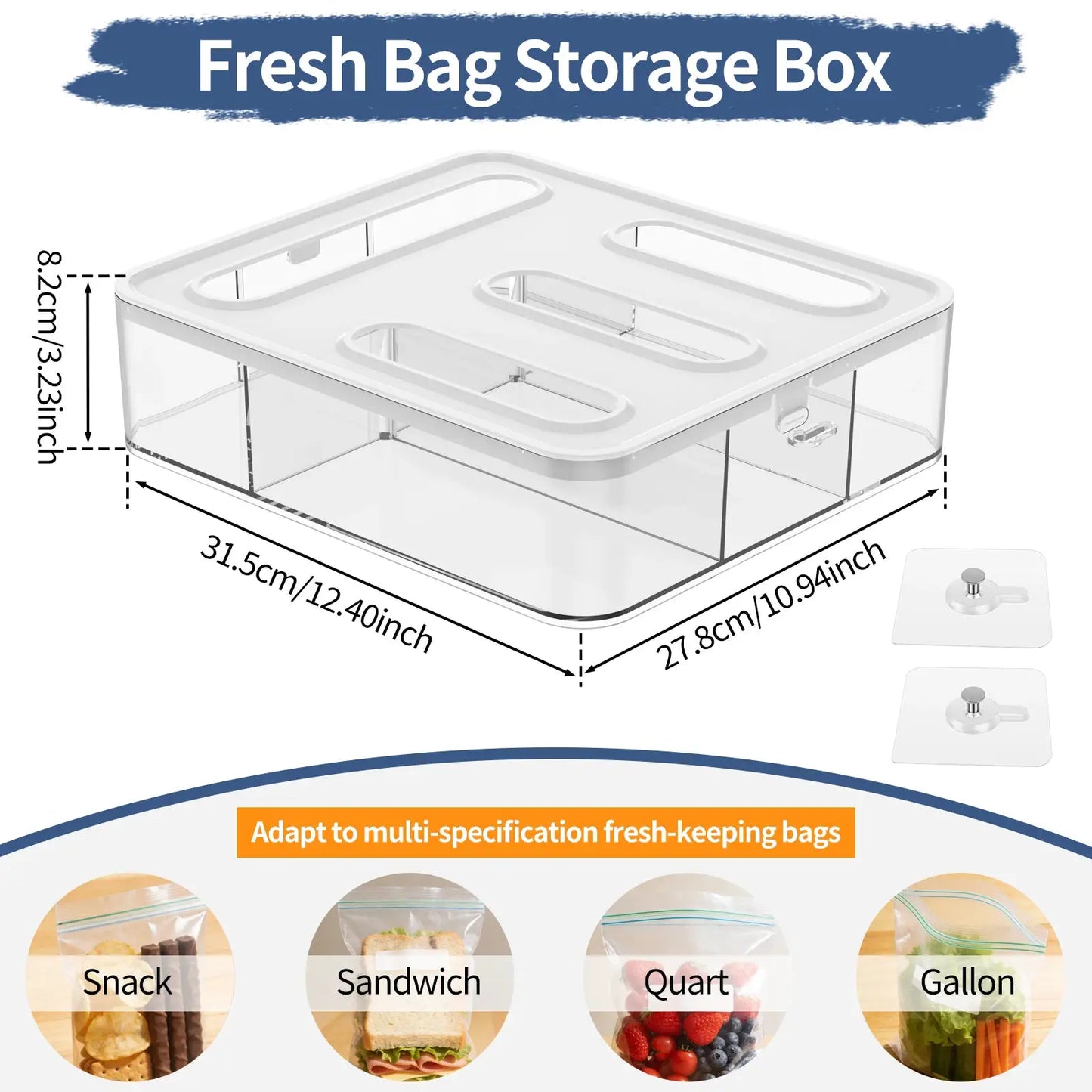 Food Storage Bag Organizer | 4 Compartment Dispenser | Clear Plastic | Dispenser