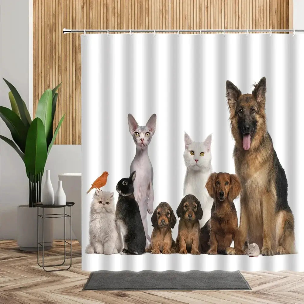 Cartoon Cute Animal Shower Curtain Cat Dog Anime Printed Bathroom Decor 3D Waterproof Bath Fabric Home Curtains For Children from PriceLows™