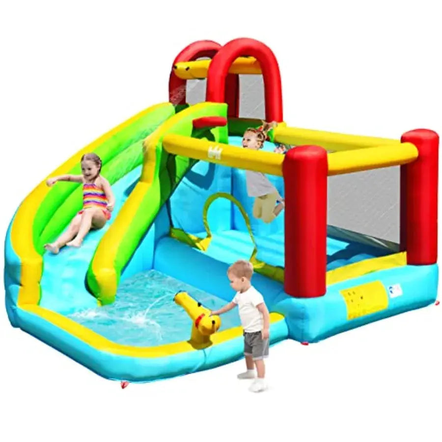 Inflatable Water Slide Bounce House, 6 in 1 Water Bouncy Castle w/Splash Pool, Climbing Wall, Water Slides Inflatables for,Blow from PriceLows™