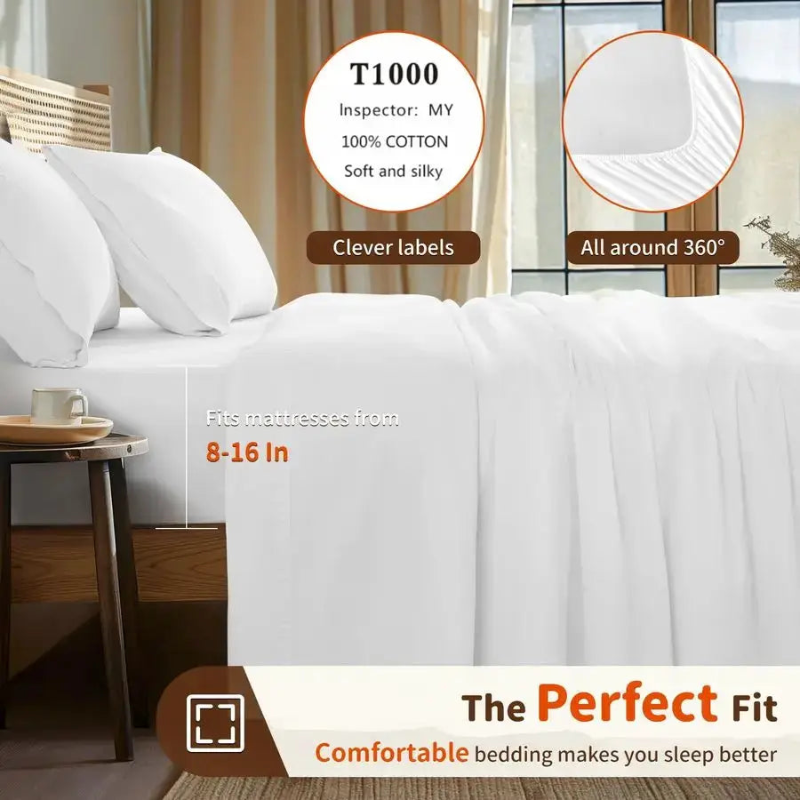 100 Egyptian Cotton Sheets Set 1000 Thread Count,Queen Size Bed Sheet 4 Piece Sets,Long Staple,16 Inches Deep Pocket,All Season, from PriceLows™