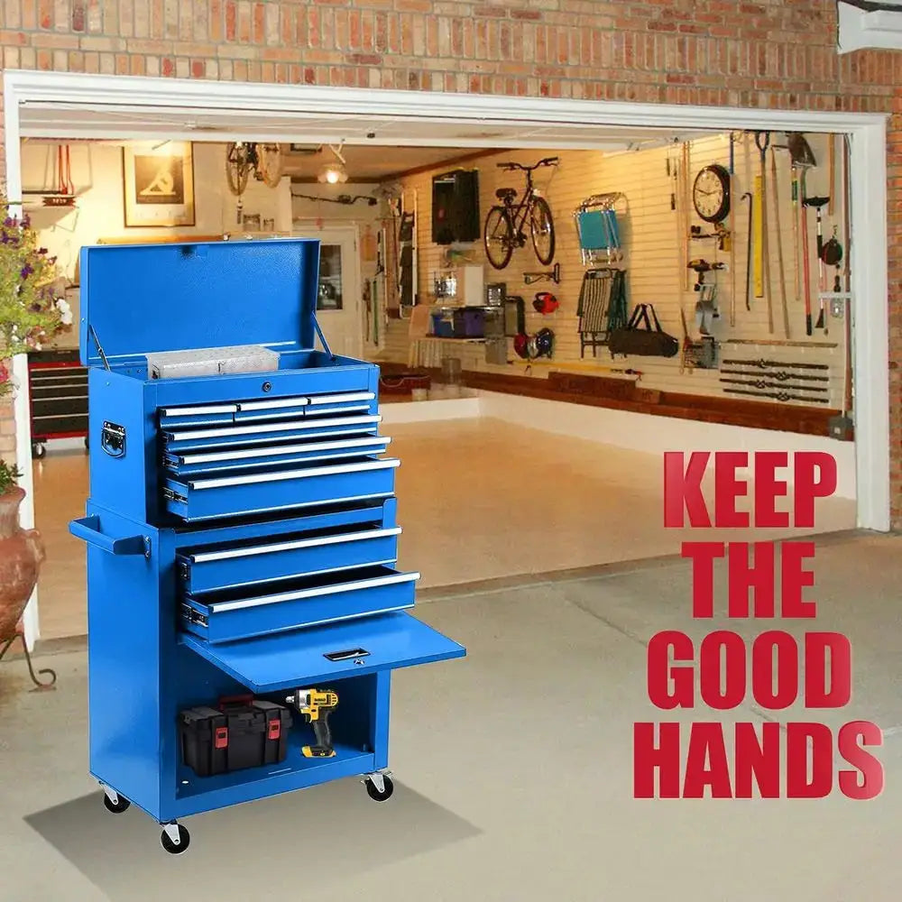 2-in-1 High-Capacity Rolling Tool Chest with 8 Drawers, Detachable Organizer, 4 Wheels, Lockable Blue Tool Storage Cabinet for G from PriceLows™