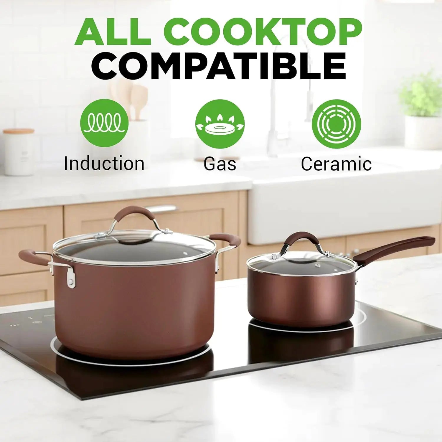 20 Piece Nonstick Cookware Set, Pots and Pans, Cool-Touch Handles, Induction Compatible, Easy Clean, Brown from PriceLows™