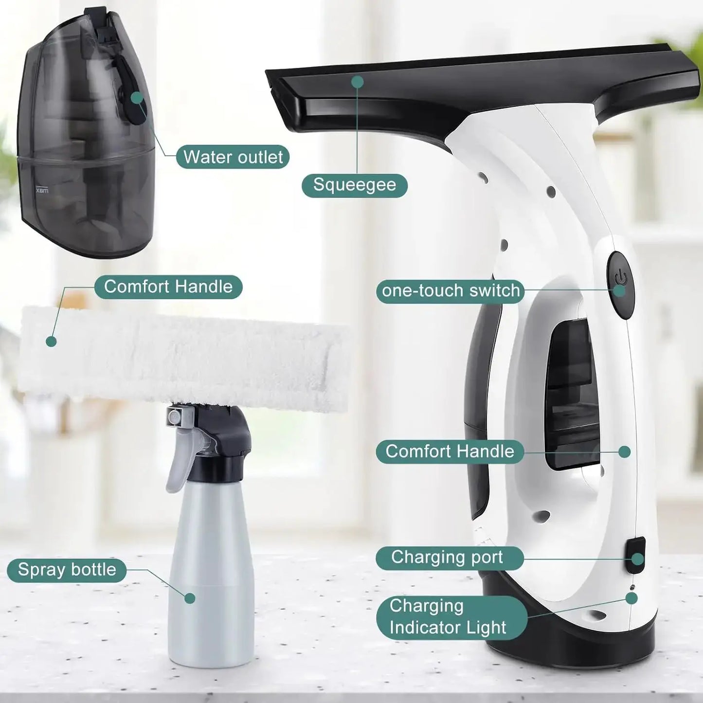 Cordless Window Vacuum Cleaner | Rechargeable Battery | Squeegee Blade