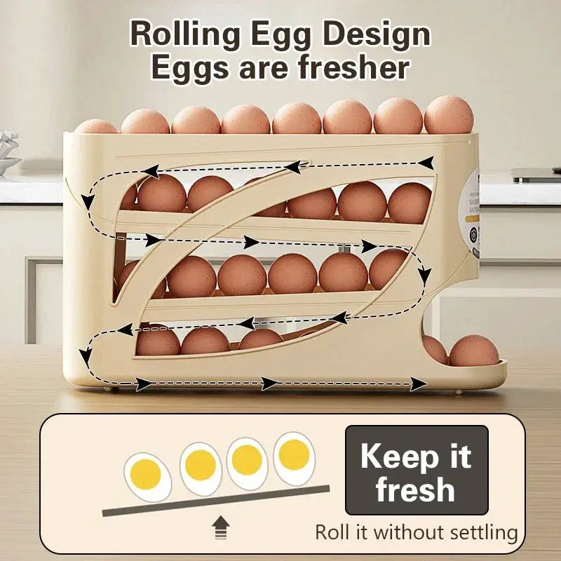 4-Tier Automatic Rolling Egg Rack Refrigerator Egg Storage Container Kitchen Fridge Egg Dispenser Refrigerator Organiser from PriceLows™