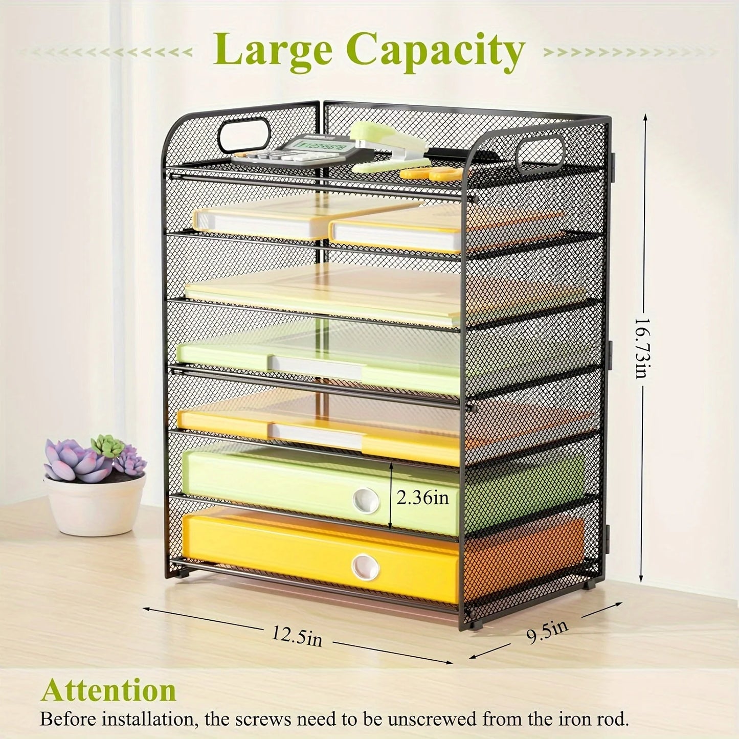Stainless Steel Desk Organizer | 7 Trays | Vertical File Organizer | With Handle