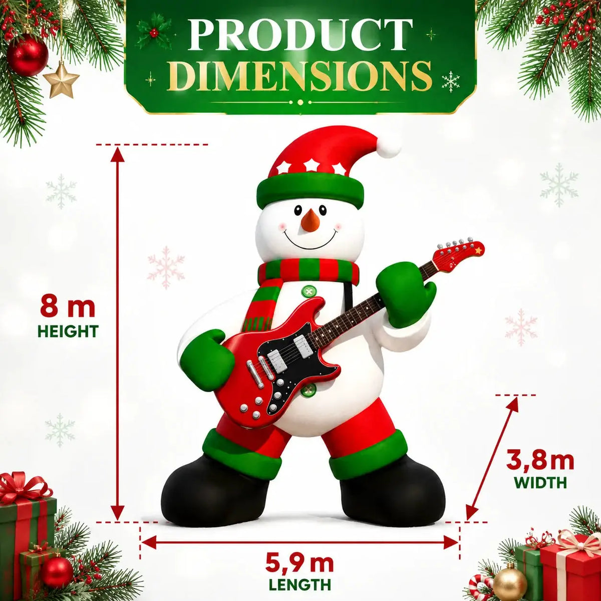 Inflatable Christmas Snowman | 26 Ft Height | With Guitar | Outdoor Yard