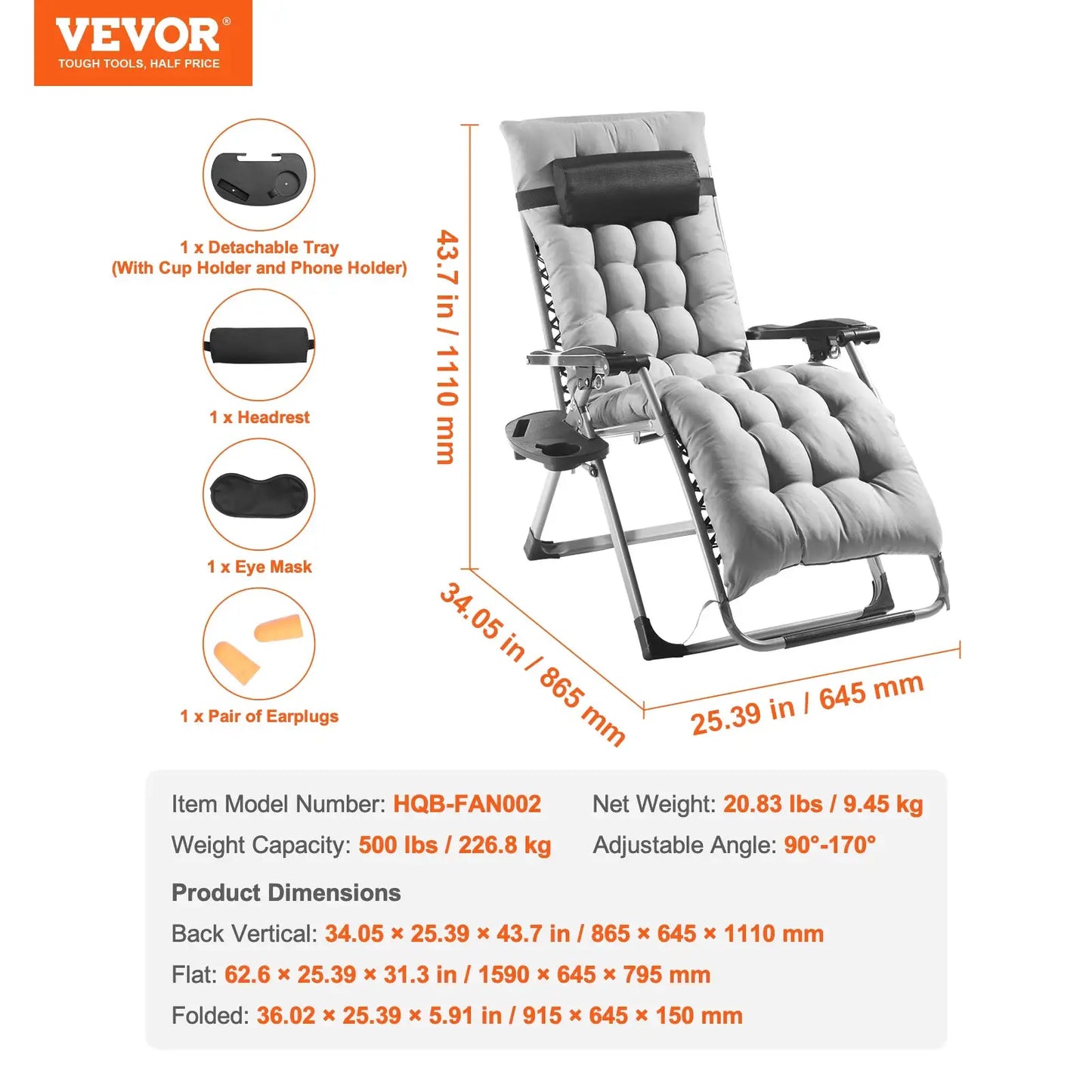 SucceBuy Zero Gravity Chair Zero Gravity Recliner Lounge Chair Adjustable Anti Gravity Chair with Cushion Footrest and Cupholder from PriceLows™