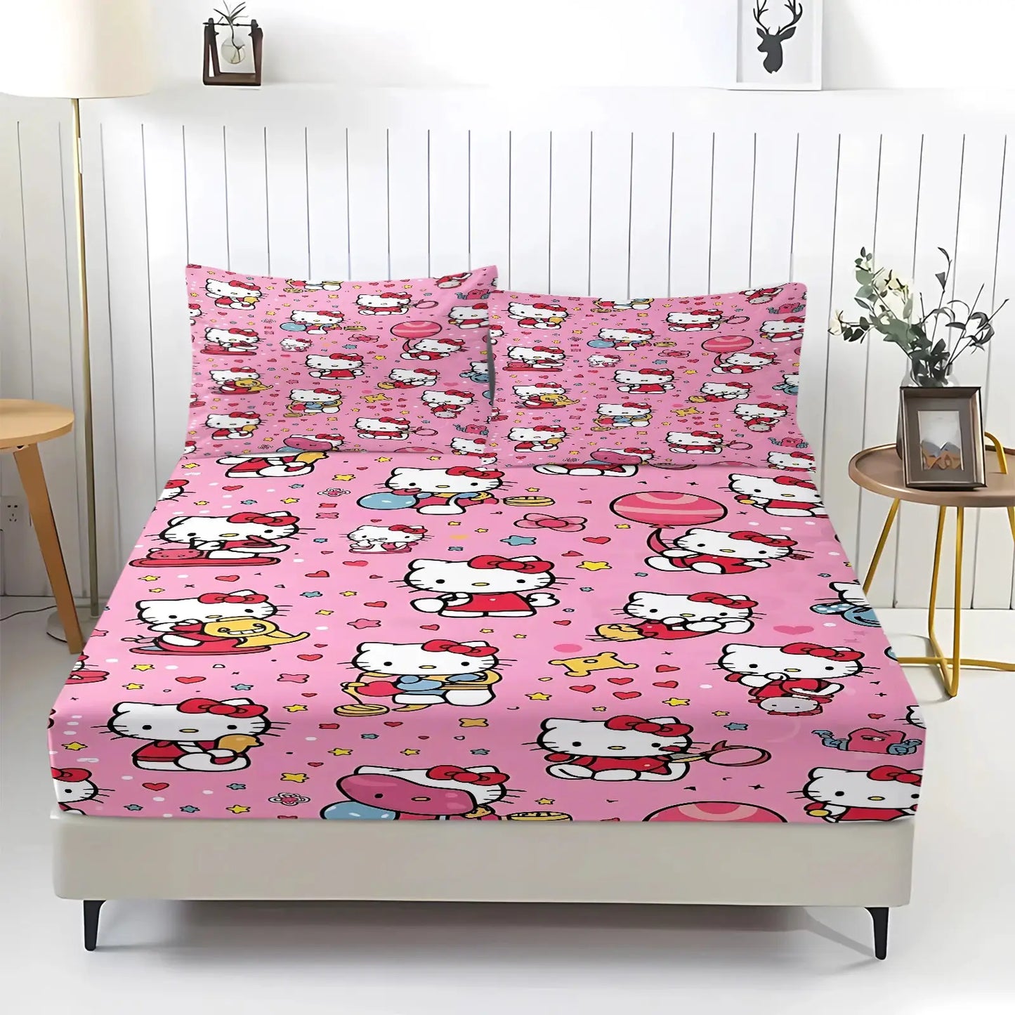 3Pcs Kawaii Hello Kitty Fitted Sheet Set With 2 Pillowcases Pink Bed Sheet Soft Deep Pocket Bedding For Girls Bedroom Decor from PriceLows™