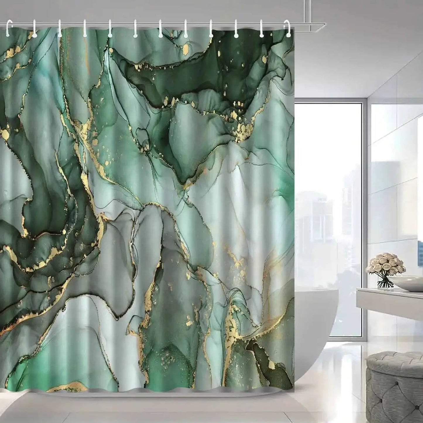 Universal Fit Shower Curtain With Hooks Set For Bathroom Decor And Water Control from PriceLows™