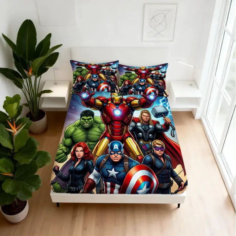 3Pcs Marvel Avengers Fitted Sheet Set With 2 Pillowcases Soft Deep Pocket Bed Sheet Superhero Bedding ForTeen Bedroom Decor from PriceLows™