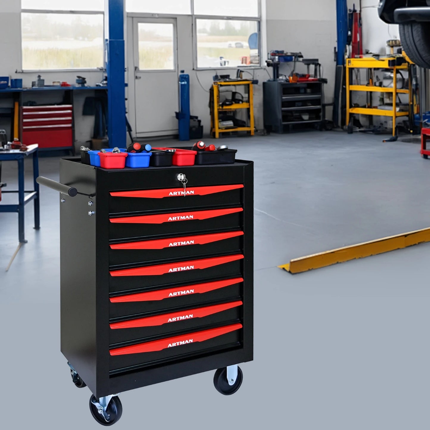 Rolling Metal Tool Chest with 7 Drawers, 20" 7-Drawer Tool Chest Cabinet with Ball Bearing Drawer Slides, Steel Tool Storage Box from PriceLows™