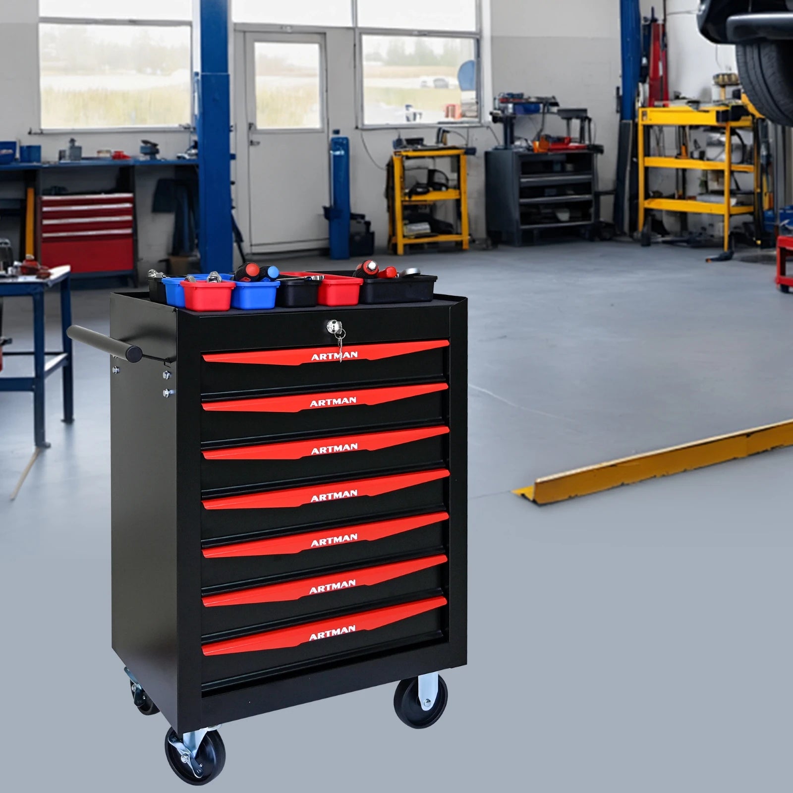 Rolling Metal Tool Chest with 7 Drawers, 20" 7-Drawer Tool Chest Cabinet with Ball Bearing Drawer Slides, Steel Tool Storage Box from PriceLows™