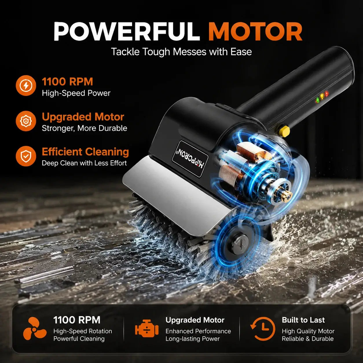 Electric Grill Brush | Rechargeable | 1100 RPM | 304 Stainless Steel