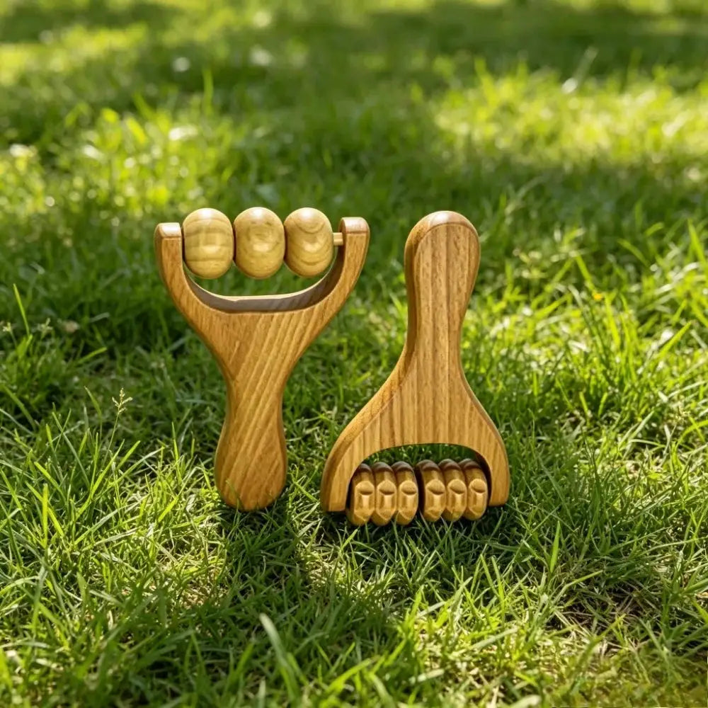 Wood Roller Massage Stick Set 2-Piece Muscle Relief