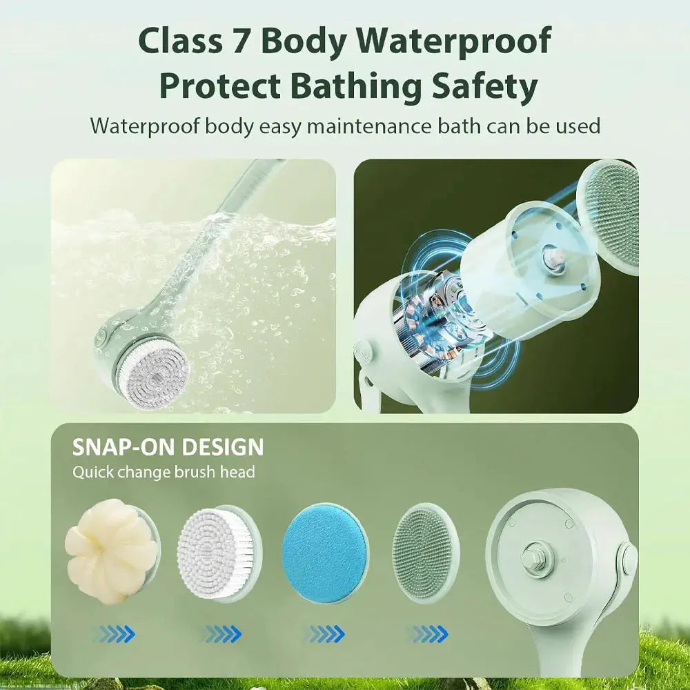 Electric Body Brush | 4 Interchangeable Heads | Waterproof | Back Scrubber